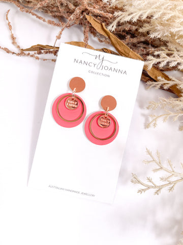 Nancy Joanna - Drop Earrings - Mini Round Coral - Rose Gold