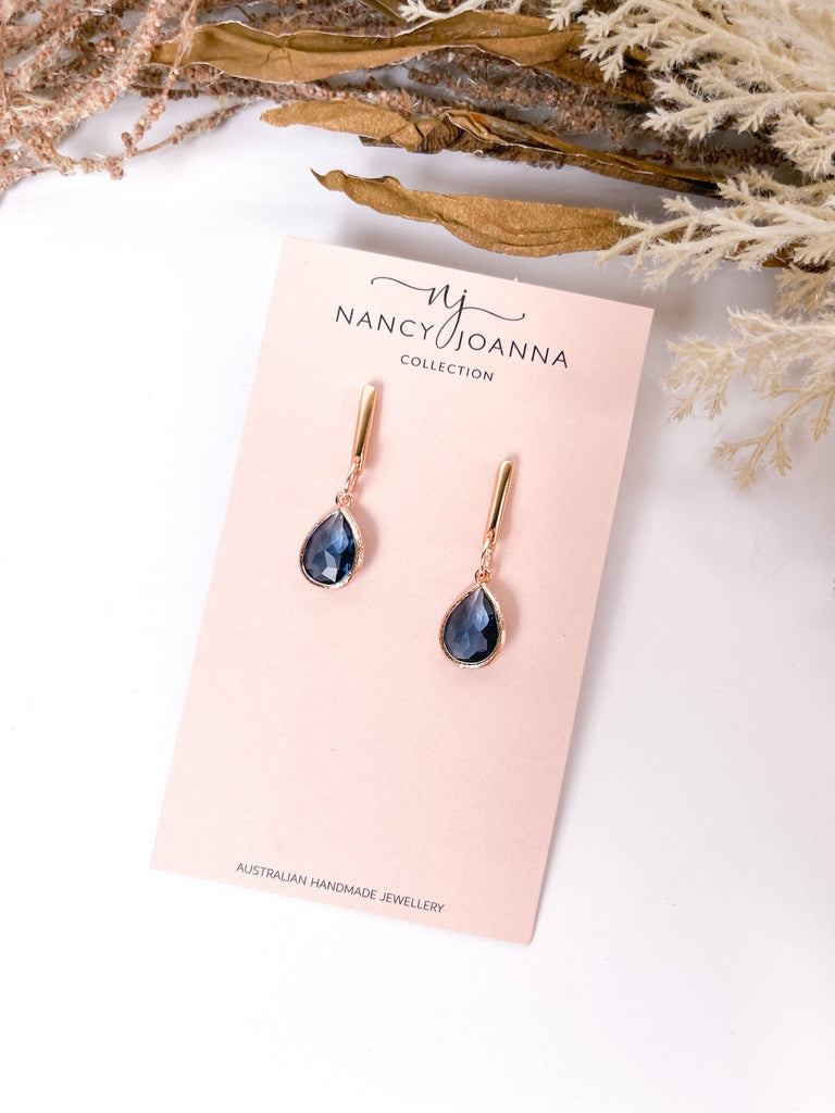 Nancy Joanna - Drop Earrings - Blue Glass - Rose Gold