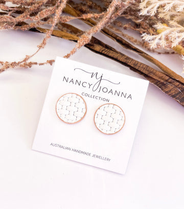 Nancy Joanna - White Woven Lg Stud - Rose Gold