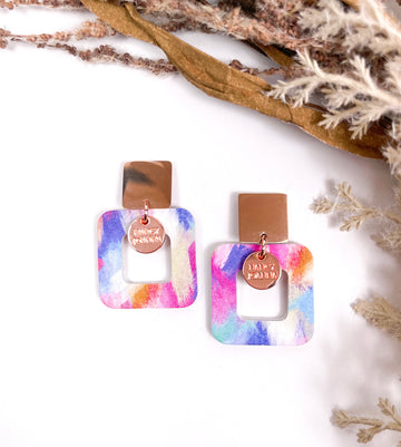Nancy Joanna - Drop Earrings - Square Brush Stroke Drop - Rose Gold