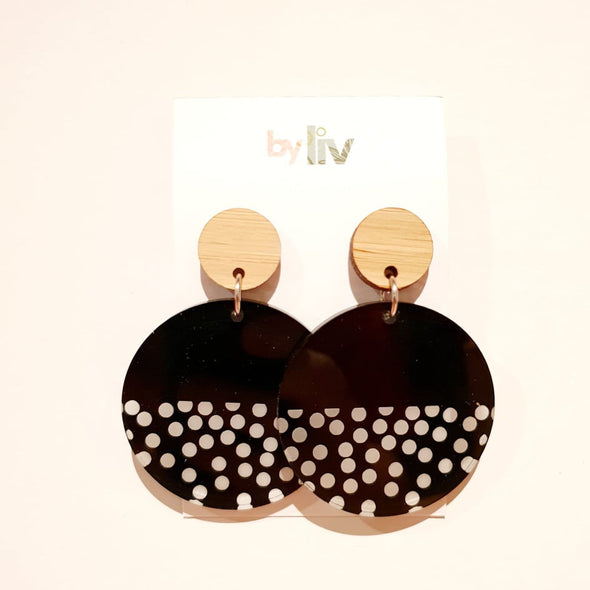 By Liv - Earrings - Black Spotted Dangles - Bamboo Stud