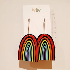 By Liv - Earrings - Classic Black Rainbow Dangles - Hoop