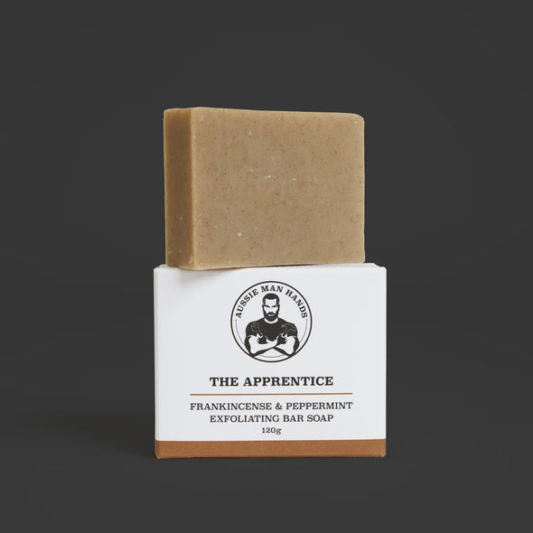 Aussie Man Hands The Apprentice Frankincense and Peppermint Exfoliating Bar Soap 120g