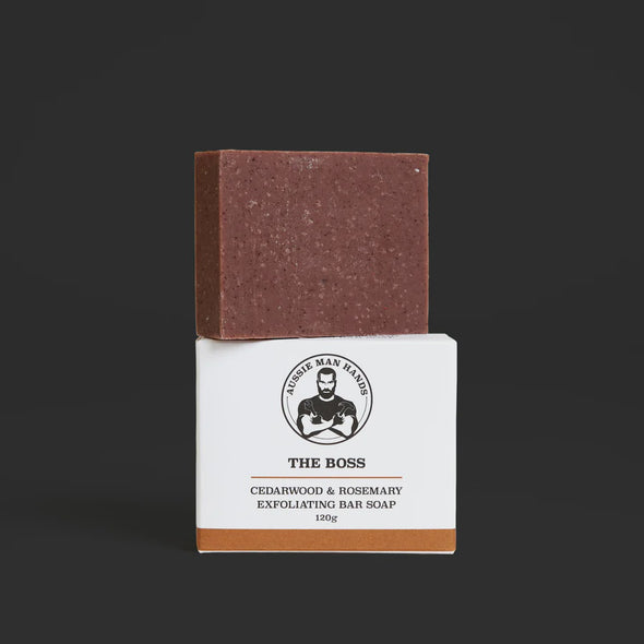 Aussie Man Hands The Boss Cedarwood and Rosemary Exfoliating Bar Soap 120g