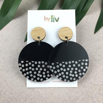By Liv - Earrings - Black Spotted Dangles - Bamboo Stud
