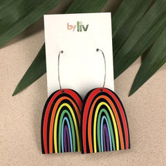 By Liv - Earrings - Classic Black Rainbow Dangles - Hoop