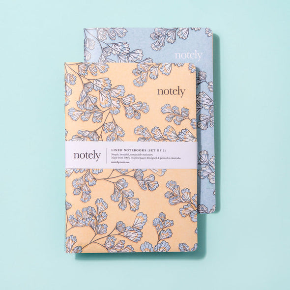 Notely - A5 - Fern Fancy - Lemon & Turquoise  -  (Set of 2 Lined Notebooks - 64 pages)