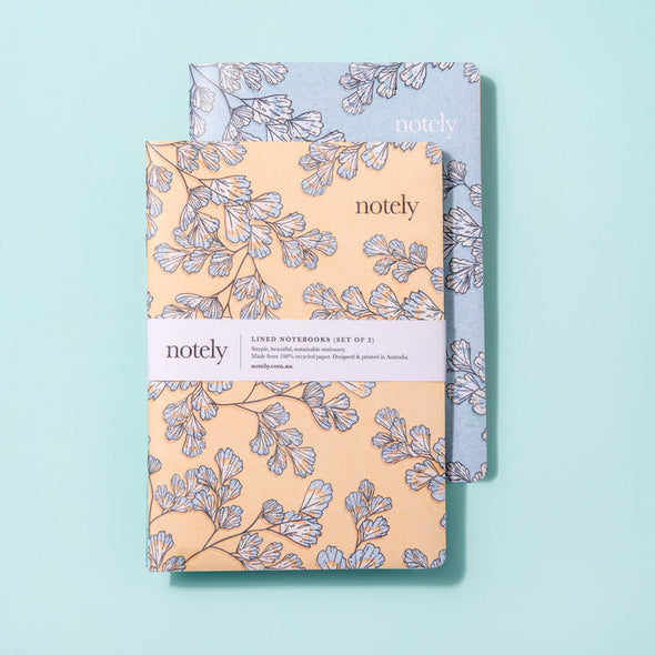 Notely - A5 Notebook - Fern Fancy - Lemon & Turquoise  (Set of 2 - 64 pages)