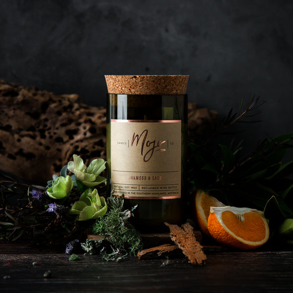 Mojo - Oakmoss & Sage - Reclaimed Wine Bottle Soy Wax Candle