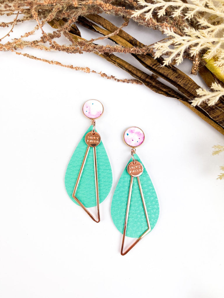 Nancy Joanna - Drop Earrings - Inkcrete with Teal Leather