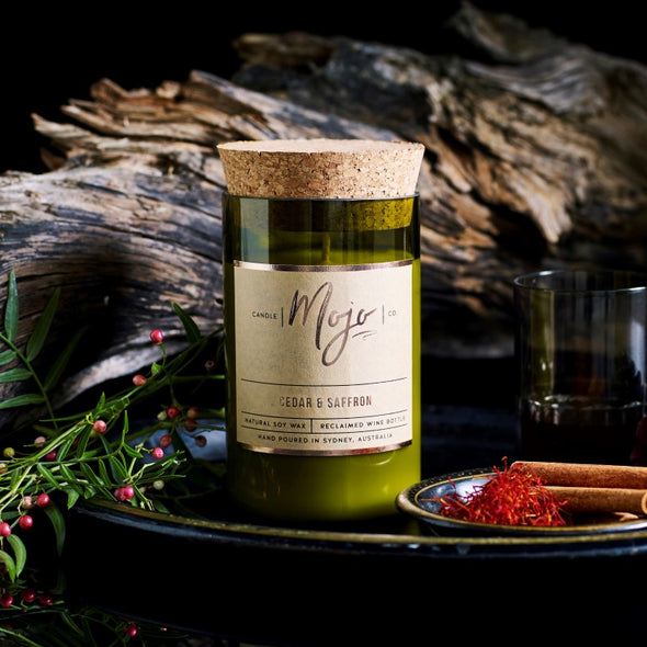 Mojo - Cedar & Saffron - Reclaimed Wine Bottle Soy Wax Candles