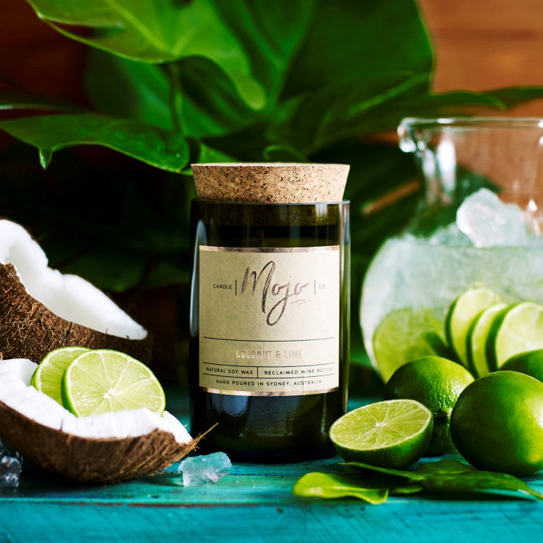 Mojo - Coconut & Lime - Reclaimed Wine Bottle Soy Wax Candles